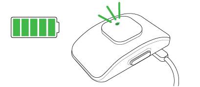 Fully charged: solid green LED