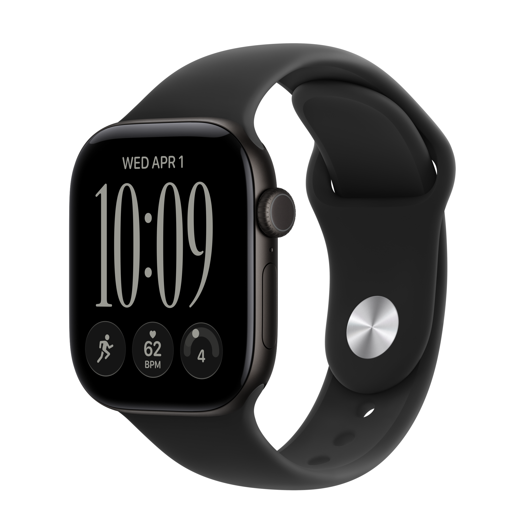 Apple Watch Series 12, 42mm black aluminum case with black Sport Band