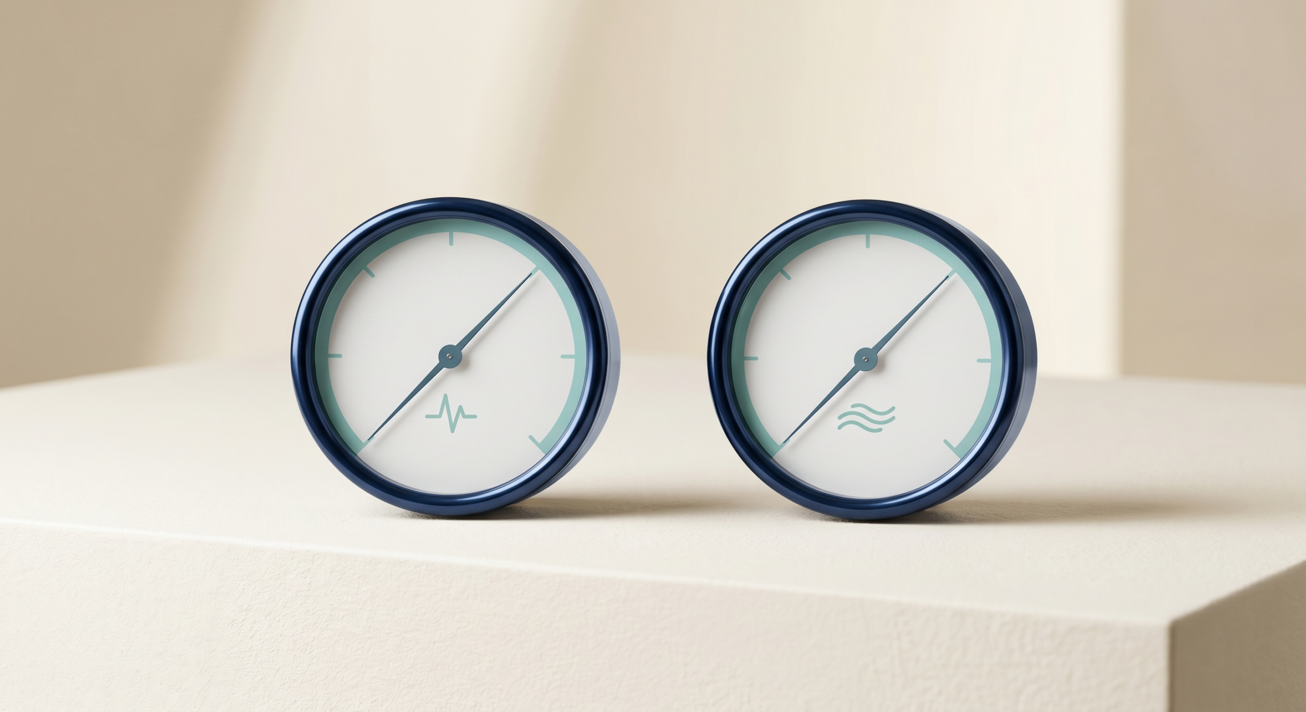Two minimalist analog gauges representing resting heart rate and heart rate variability