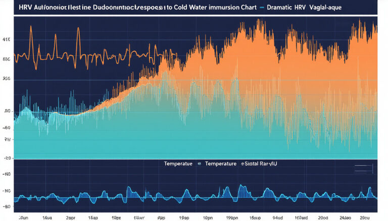 HRV time-series showing heart rate and vagal tone response during cold water immersion with autonomic rebound visualization