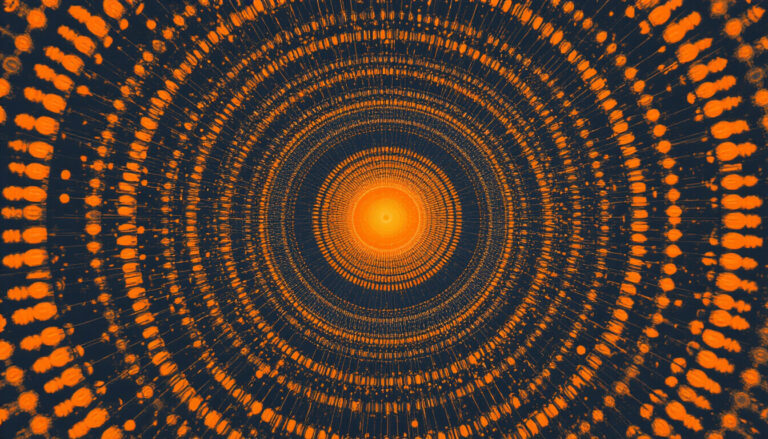 Age-stratified heart rate variability distribution chart showing HRV ranges across the human lifespan as a radial data visualization with orange signal highlights