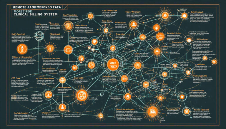 Data architecture visualization of RTM CPT code hierarchy and clinical reimbursement flow pathways